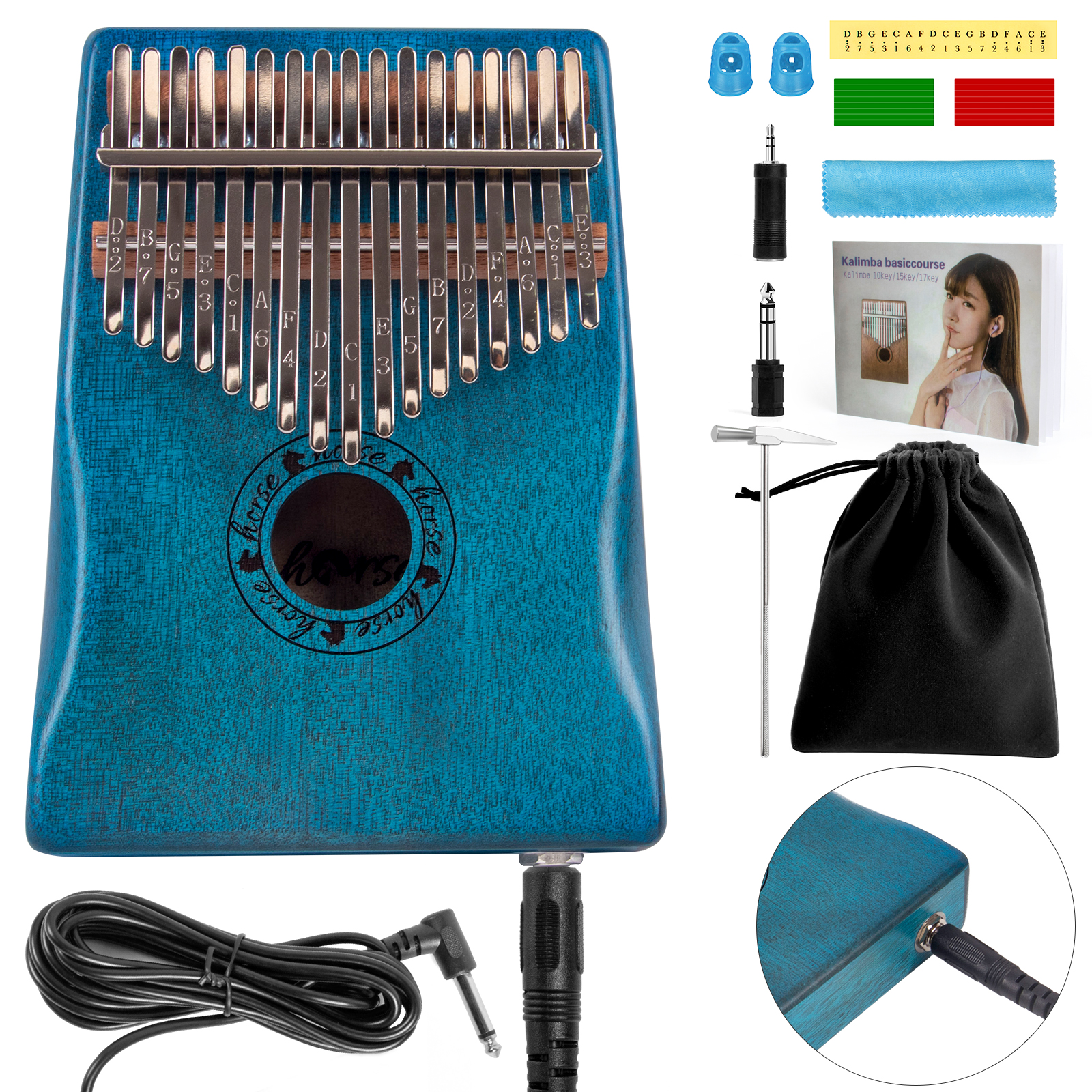 Horse 17 Key EQ Kalimba,Electric Finger Thumb Pi...